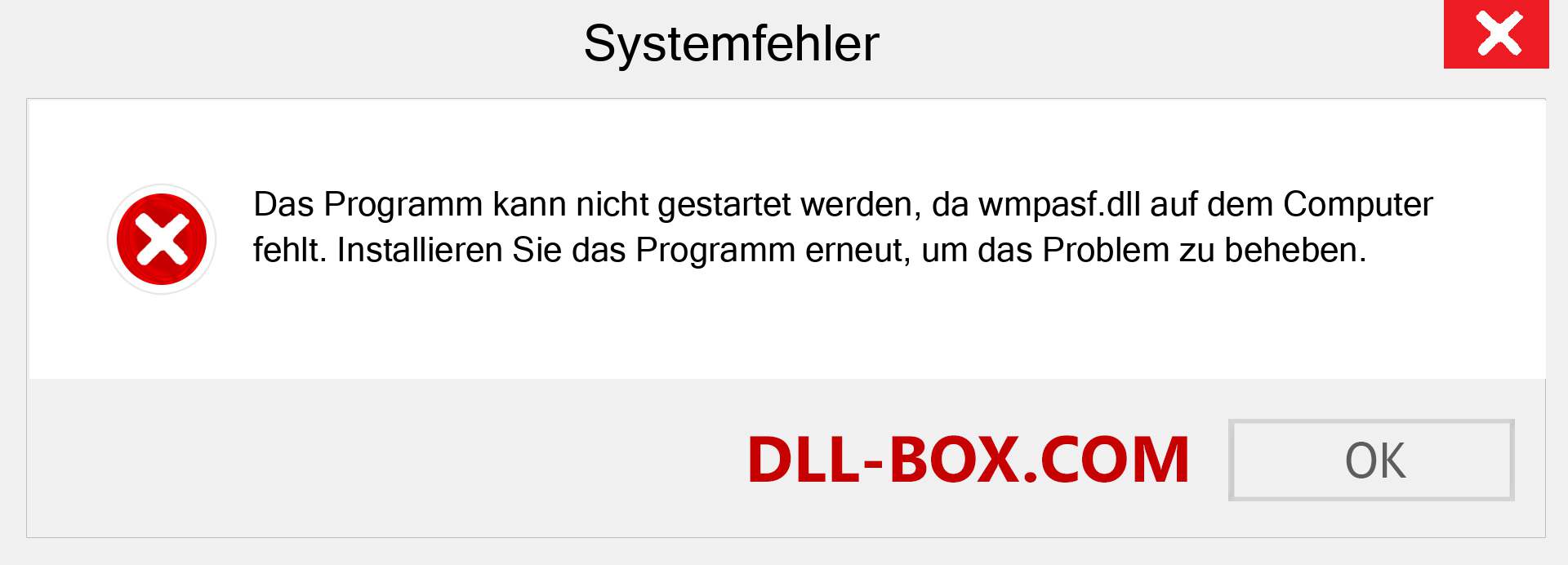 wmpasf.dll-Datei fehlt?. Download für Windows 7, 8, 10 - Fix wmpasf dll Missing Error unter Windows, Fotos, Bildern